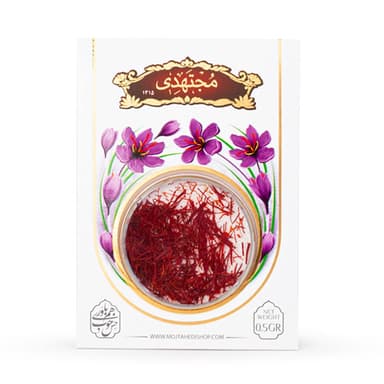 خرید زعفران سرگل کادویی نیم گرمی وکیوم مجتهدی 1