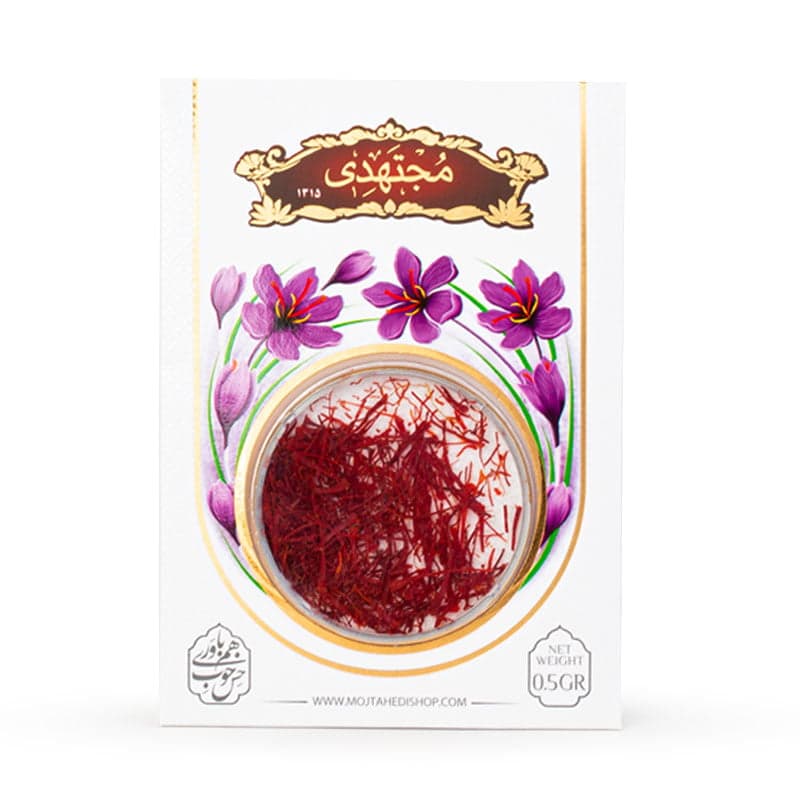 خرید زعفران سرگل کادویی نیم گرمی وکیوم مجتهدی 1
